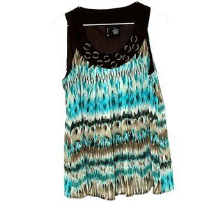 New Directions Babydoll Top Petite Large Scoop Neck Sheer Lined Artsy Beach Y2K